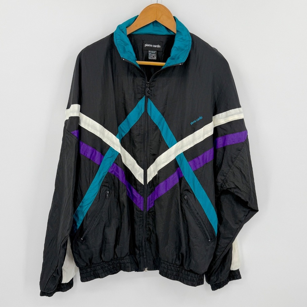 Vintage Pierre Cardin Mens Windbreaker Jacket L Multicolor Nylon Colorblock Zip